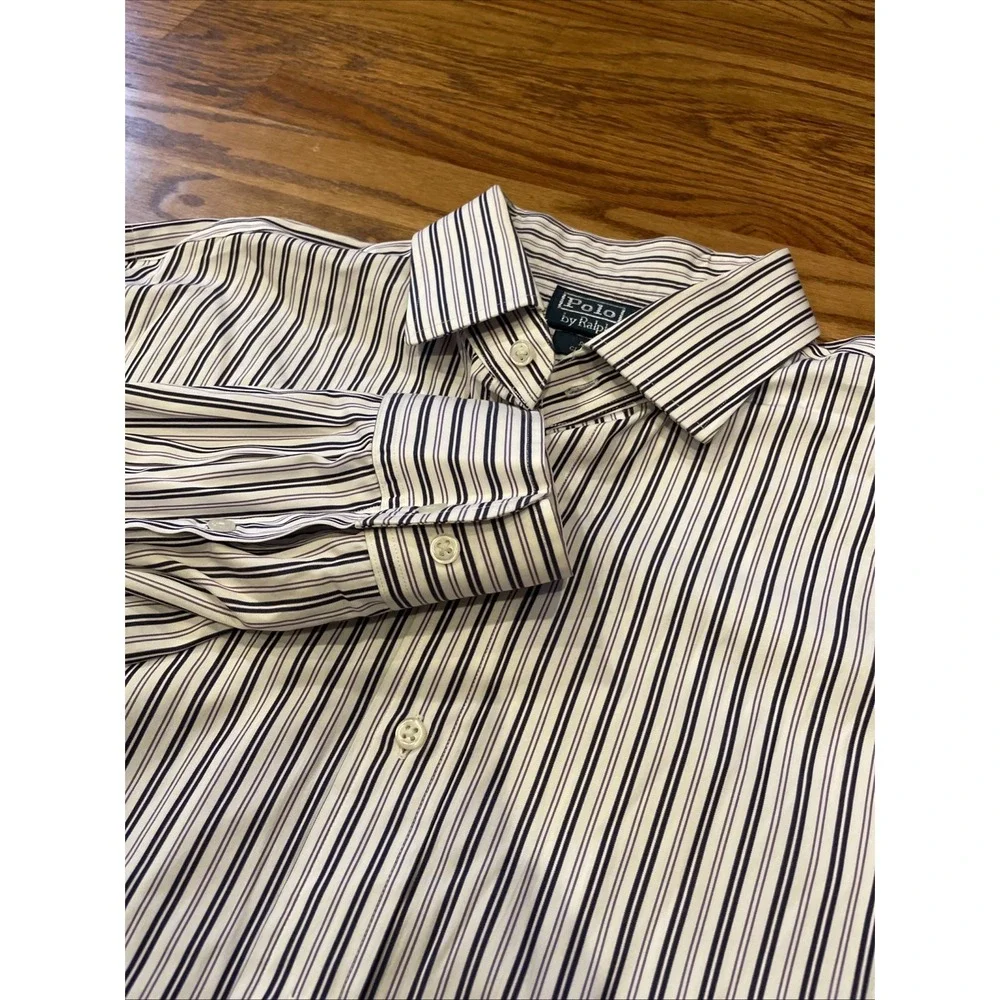 Polo Ralph Lauren Men's Regent Classic Fit Shirt White Striped Size 17 34/35